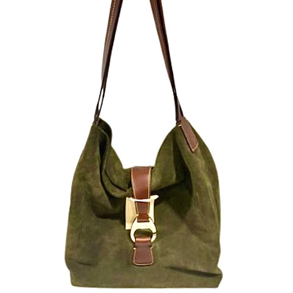 DOONEY BOURKE Olive Green Suede and Brown Leather Hobo Shoulder Bag NWOT - Picture 17 of 17